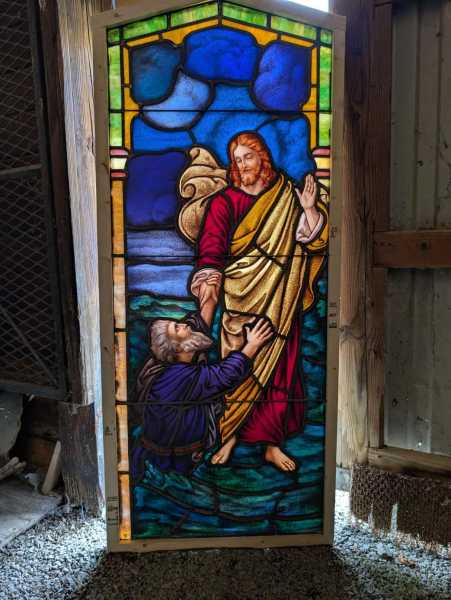 Antique-Architectural-Glass-Jesus-and-Peter-Walking-on-Water